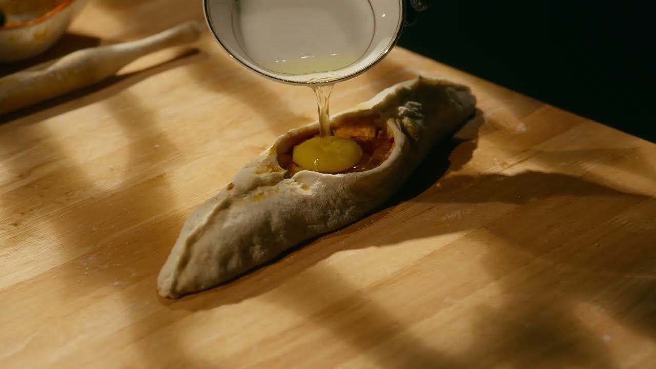 Sauce poured onto a pastry